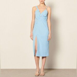NWT SANDRO Esmee Sky Blue Midi Dress With Slit